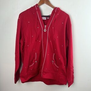 NWT Quacker Factory Red Hoodie Sweater Zipper Jacket XL A214929